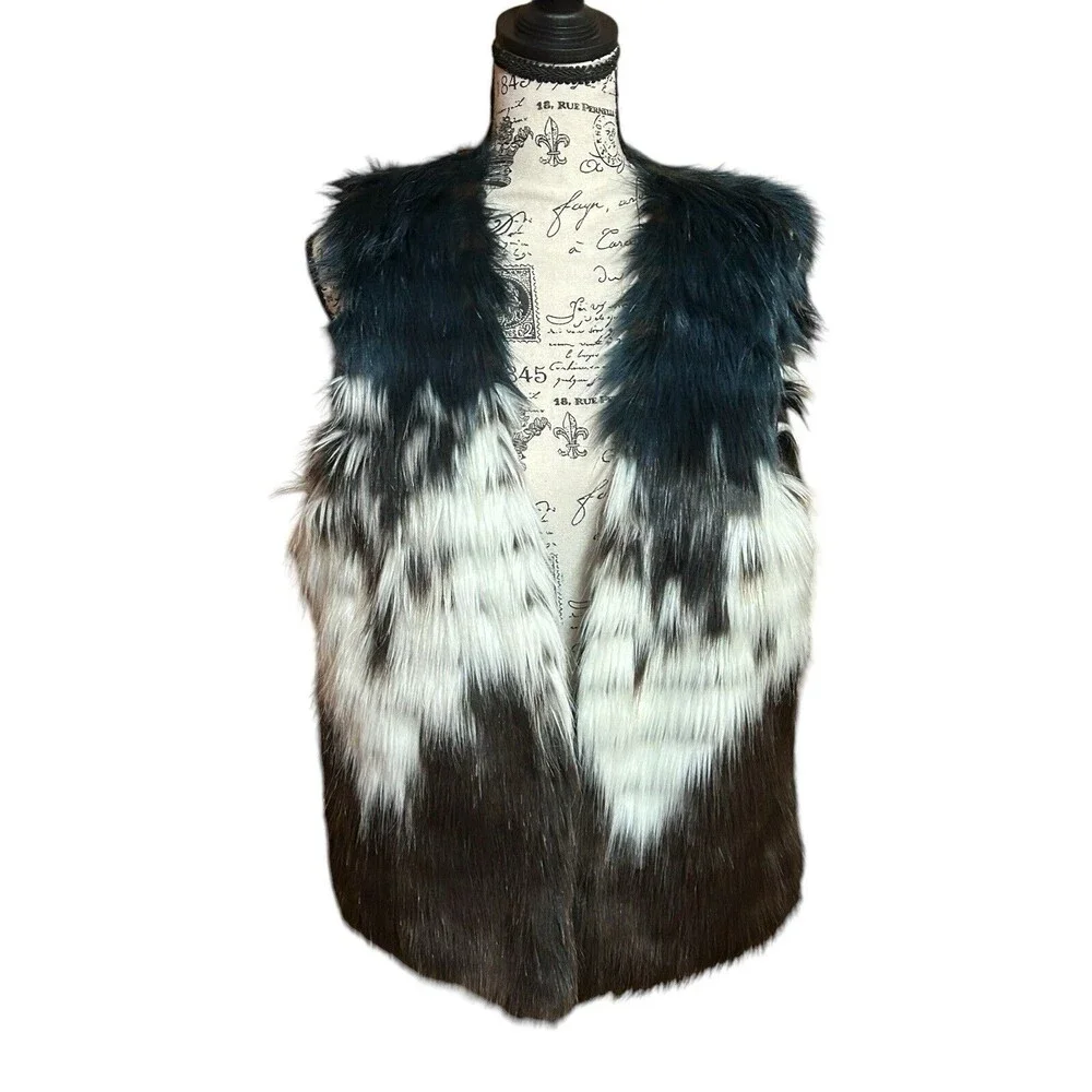 DOR DOR COUTURE Brown/Black/White/ Gray Faux Fur Lined Vest - Size Medium - Picture 1 of 3